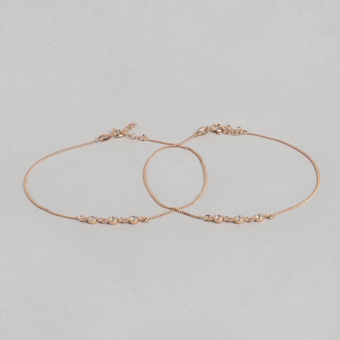 Radiant CZ Rose Gold Whispers 925 Sterling Silver Chain Anklet