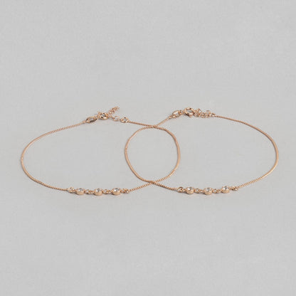 Radiant CZ Rose Gold Whispers 925 Sterling Silver Chain Anklet