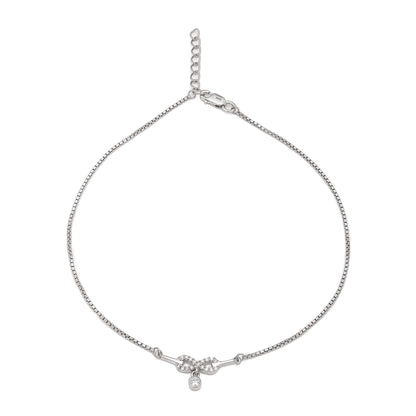 Elegant 925 Sterling Silver infinity anklet for women featuring sparkling crystals and a dangling stone – Zavya