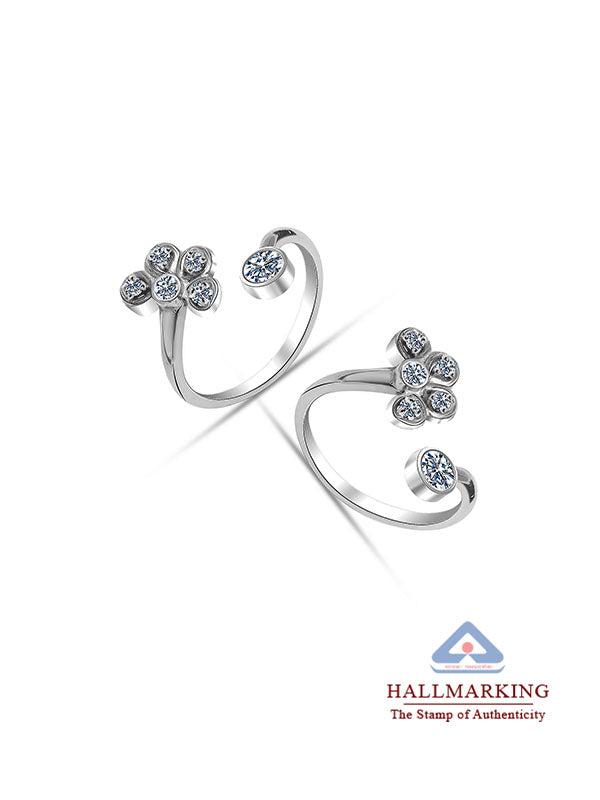 Rhodium CZ Floral Toe Ring