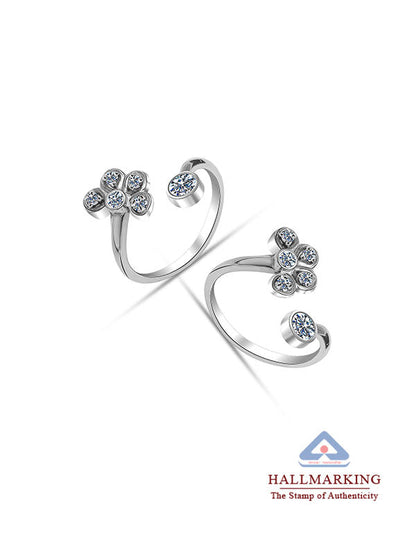 Rhodium CZ Floral Toe Ring