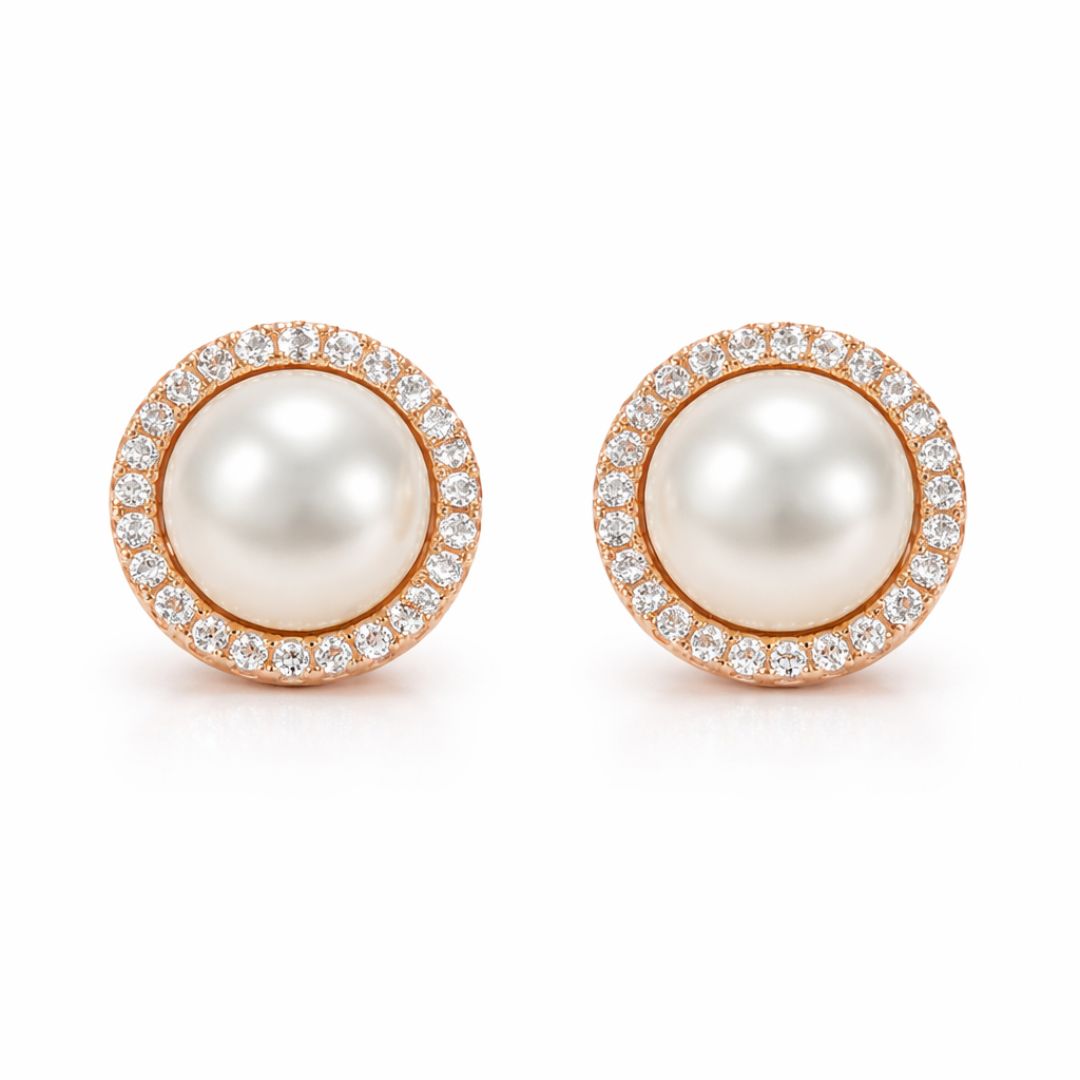 Rose Gold Pearl Stud Earrings