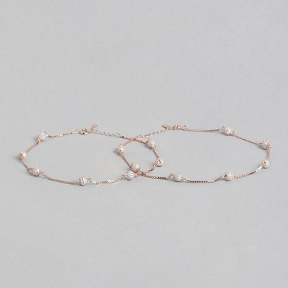 Radiant Beads Rose Gold-Plated CZ 925 Sterling Silver Anklet