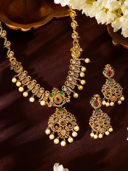 Multicolor stoned Floral Elegance Gold Plated necklace Drop Earrings Jewellery Set