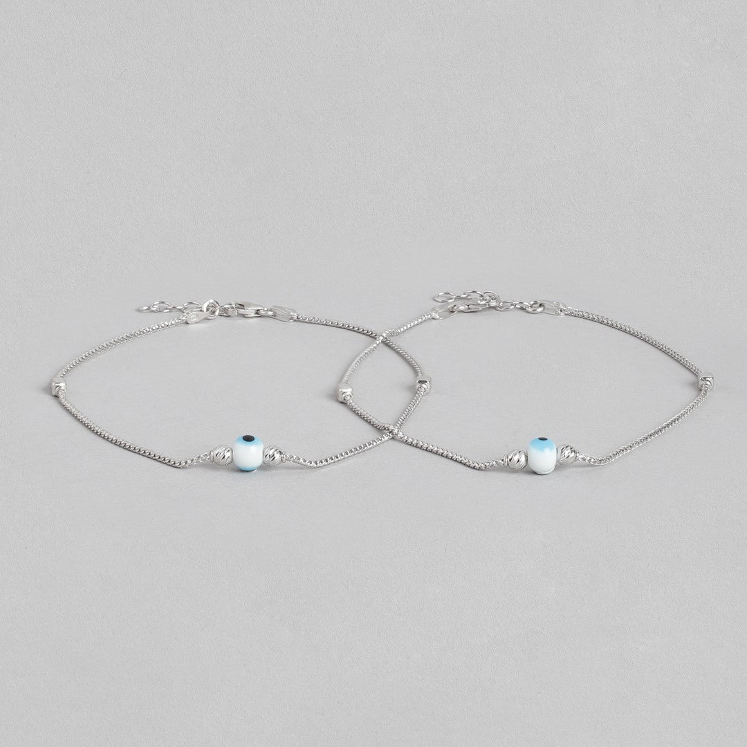 Spiritual Guardian Rhodium-Plated Evil-Eye 925 Sterling Silver Chain Anklet