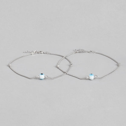 Spiritual Guardian Rhodium-Plated Evil-Eye 925 Sterling Silver Chain Anklet