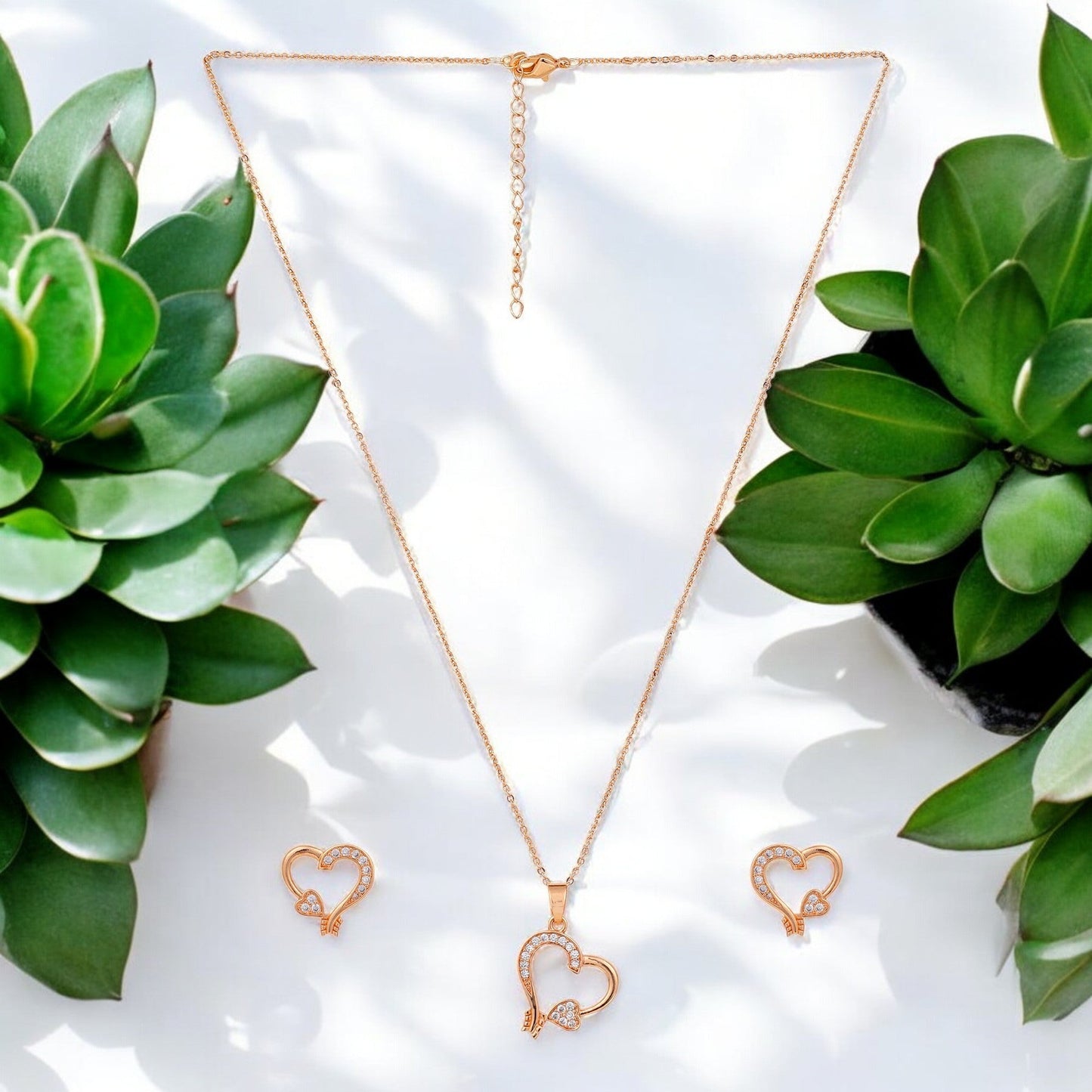 Rose Gold-Plated Heart shape pendant Set with American diamond  for Women & Girls