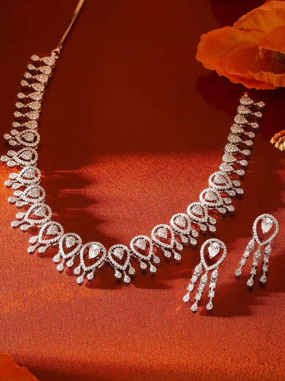 Statement Elegance Silver Plated Fancy Necklace and Drop Earrings Jewellery Set
