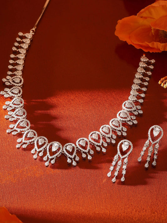 Statement Elegance Silver Plated Fancy Necklace and Drop Earrings Jewellery Set