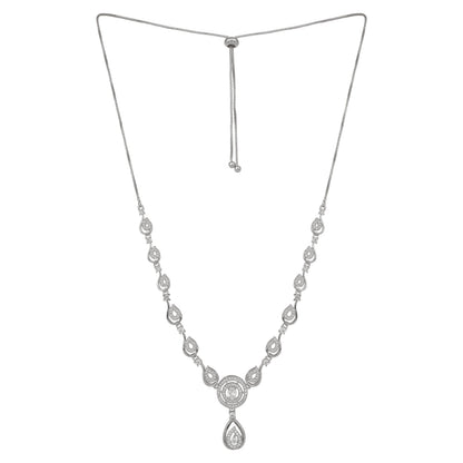 Stylish Silver Plated American Diamond Chain Pendent Necklace & Earrings Set for Women & Girls, Luxury AD Pendant Gift Set for Women, Girls