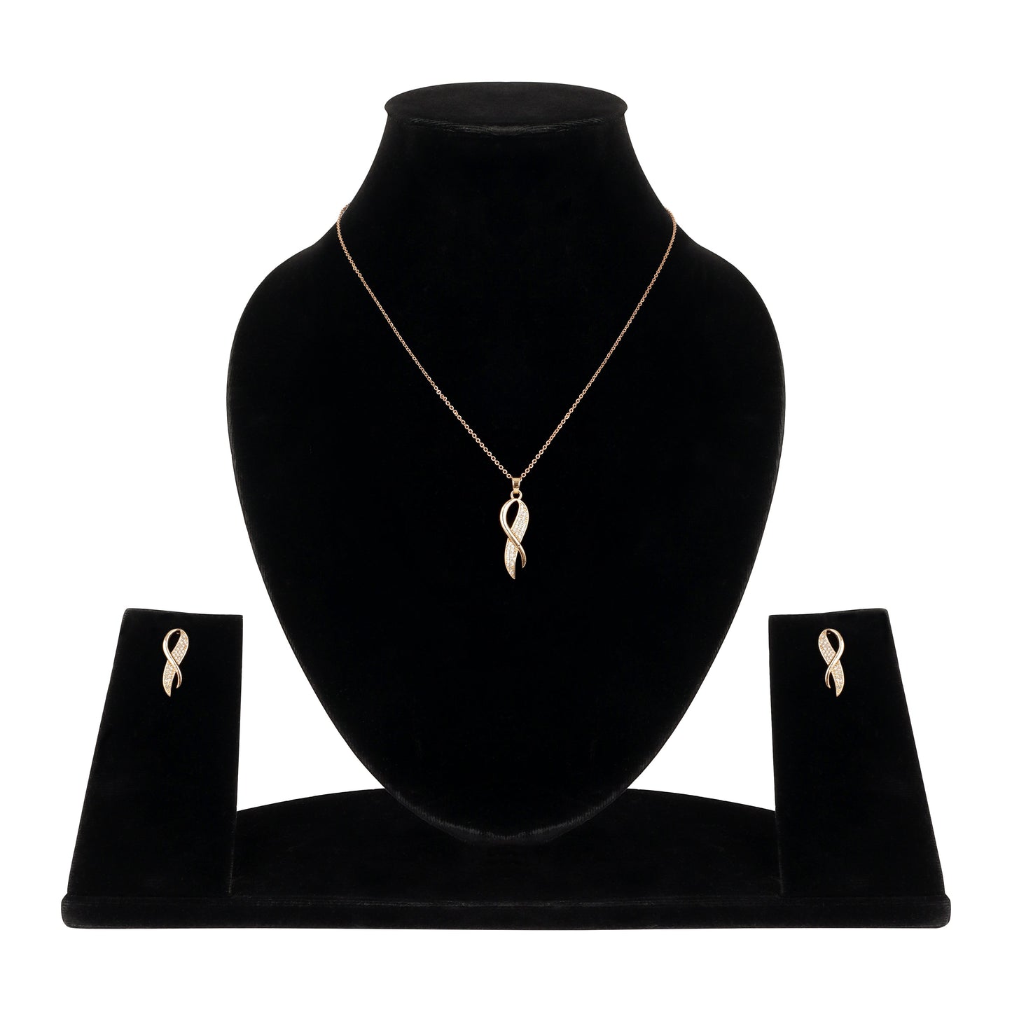 Rose Gold Plated Twist Pendant Necklace and Earrings Set for Women & Girls