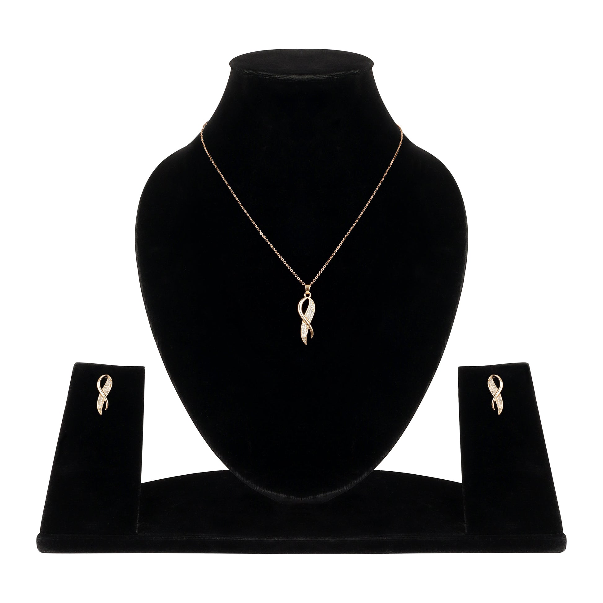 Rose Gold Plated Twist Pendant Necklace and Earrings Set for Women & Girls
