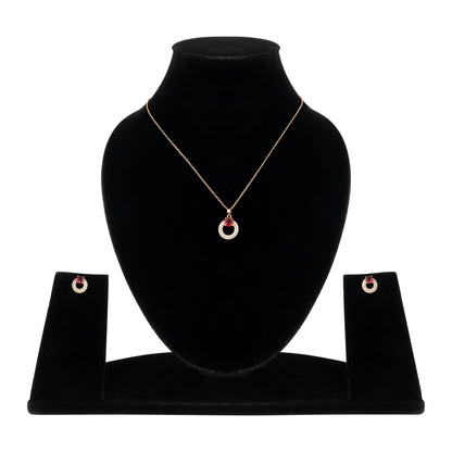 Rose Gold Plated Red Ruby Stone Pendant Necklace and Earring Set for Women and Girls