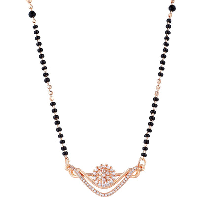Rose Gold Plated Floral Mangalsutra With  Black Beads For Women