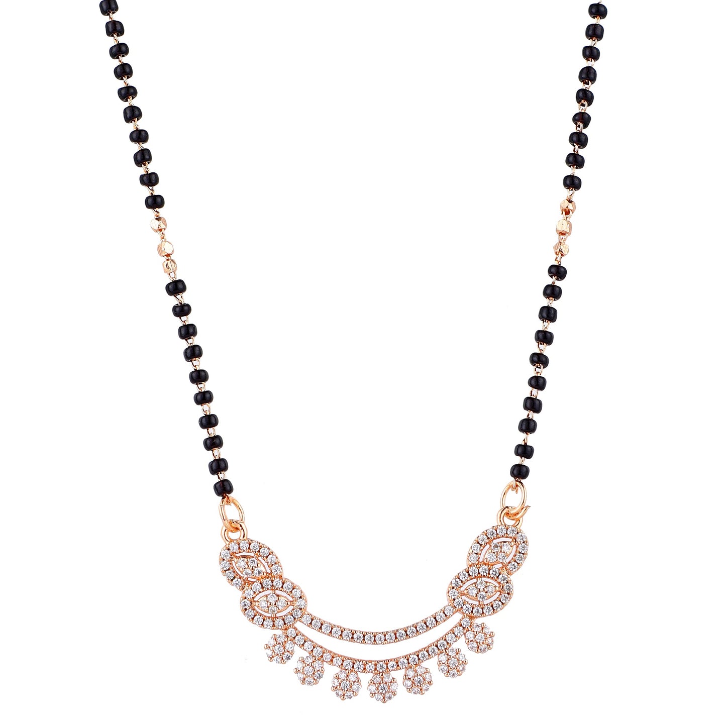 Rose Gold Plated Mangalsutra with Black Beads for Women