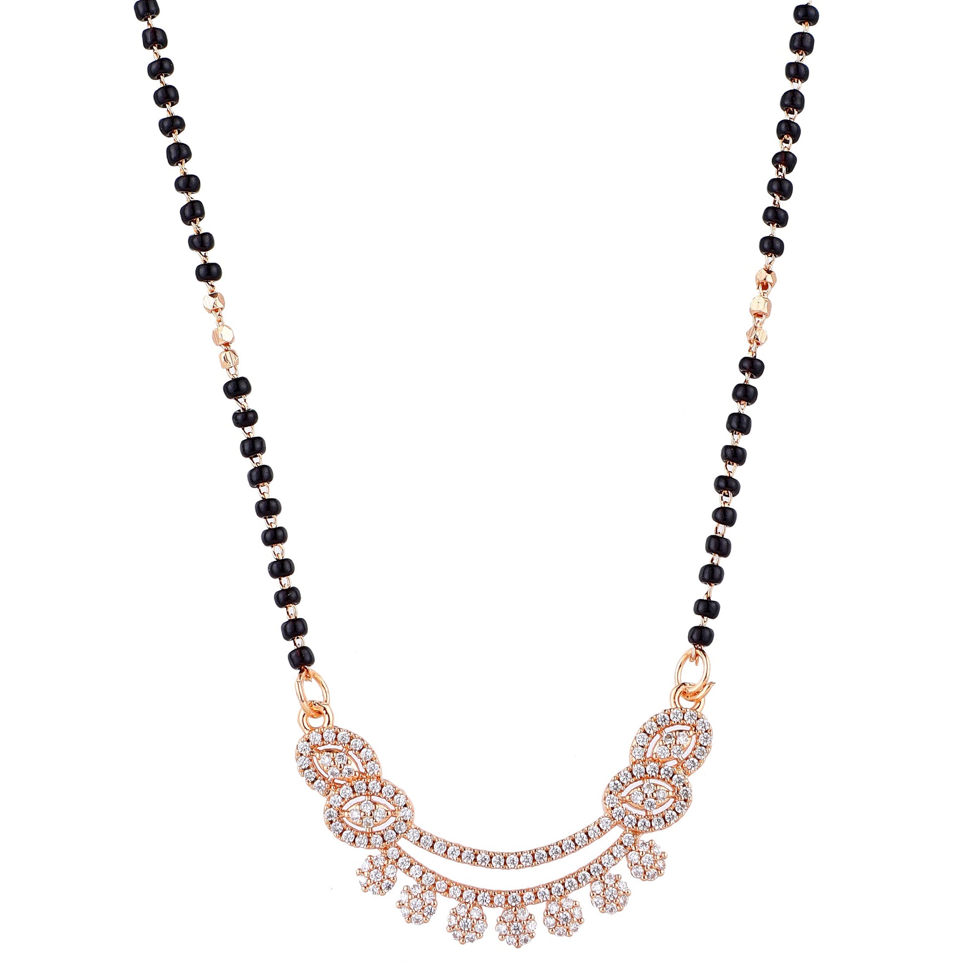 Rose Gold Plated Mangalsutra with Black Beads for Women