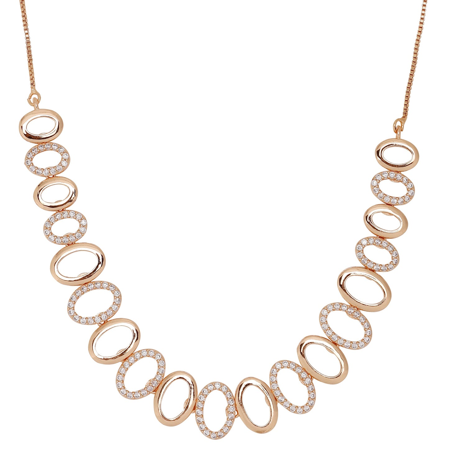 Rose Gold Sleek Oval Statement Necklace Set