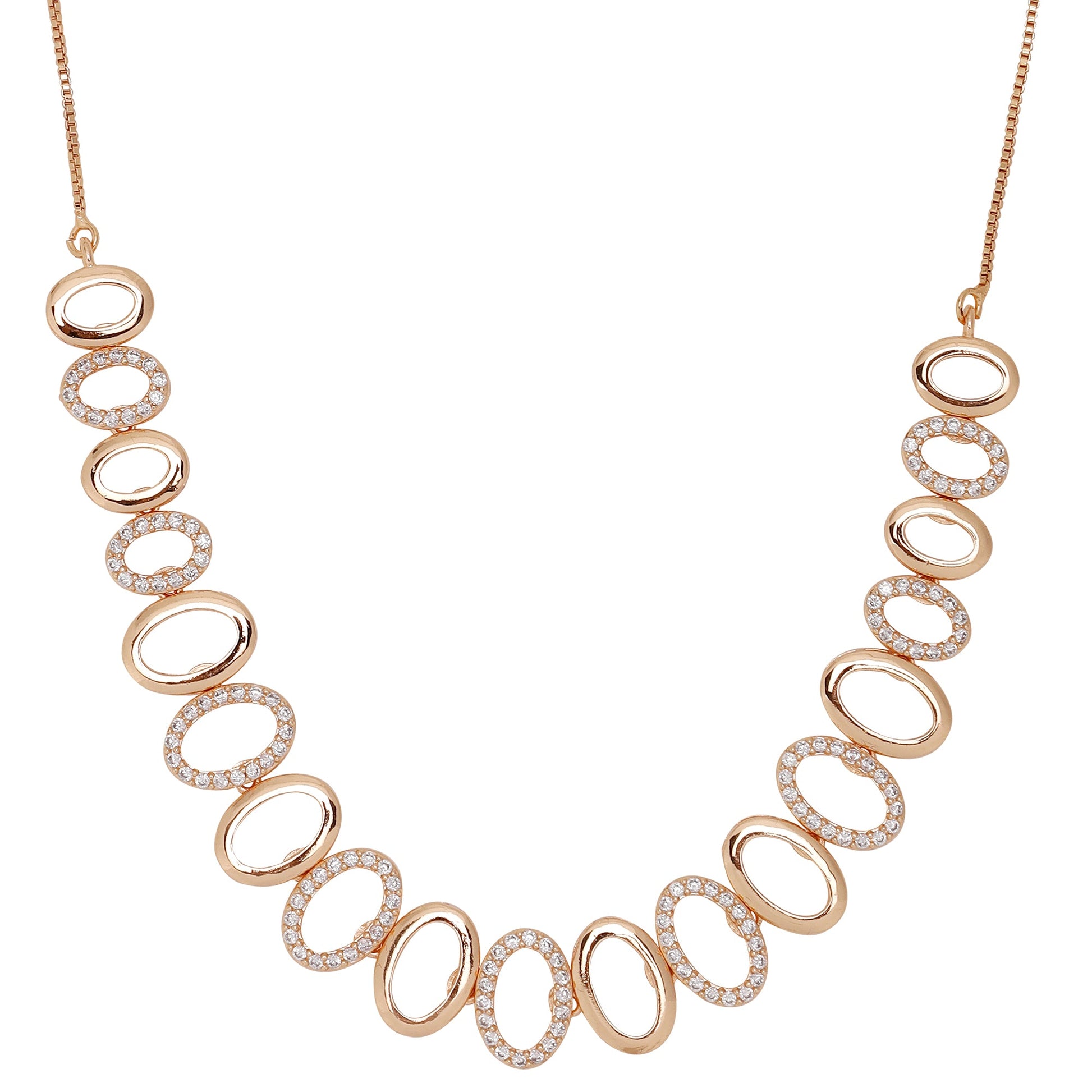 Rose Gold Sleek Oval Statement Necklace Set