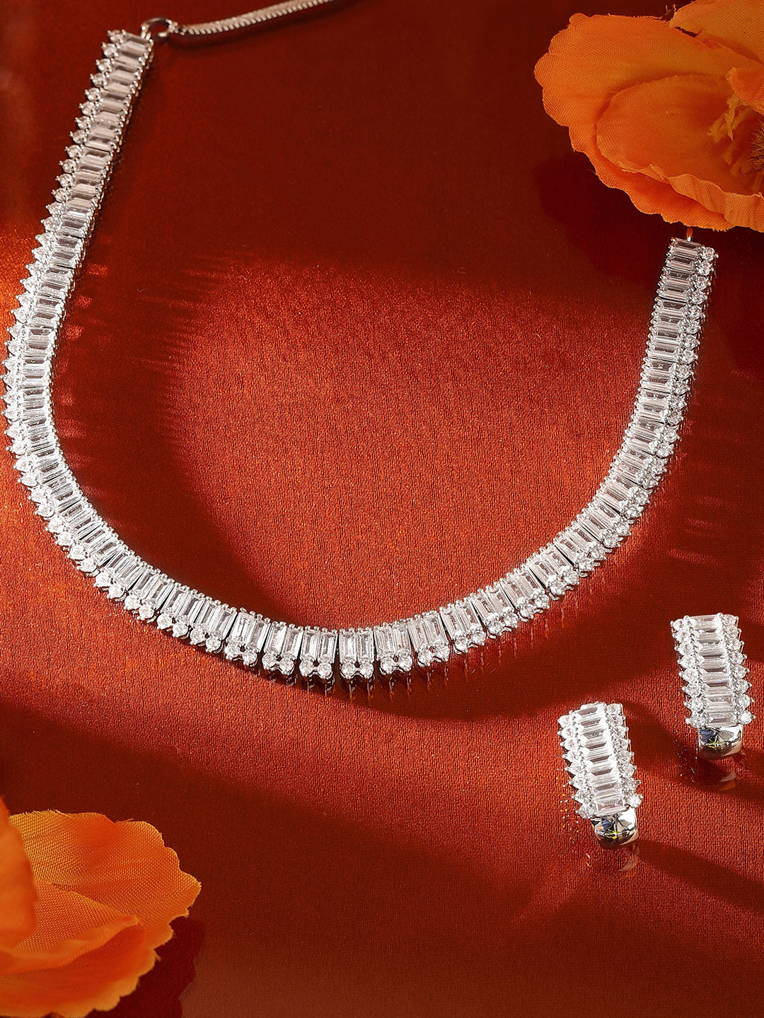 Geometric Style American Diamond Silver Plated Mini Hoops Earrings Jewellery Set