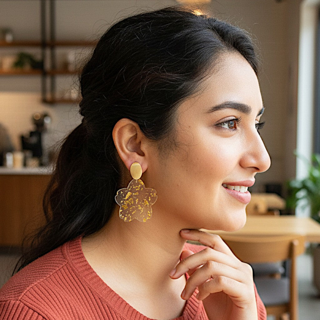 Transparent Plastic Earrings with Golden Print Earrings casuals Ear Rings Earrings office party Trincket Jewellry Jewelry Jewellery