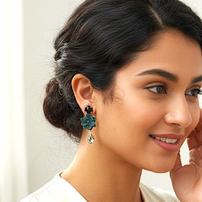 Matt Finish Sea Green Flower Stone Earrings Earrings Ear Rings Earrings ethnic party Trincket Jewellry Jewelry Jewellery