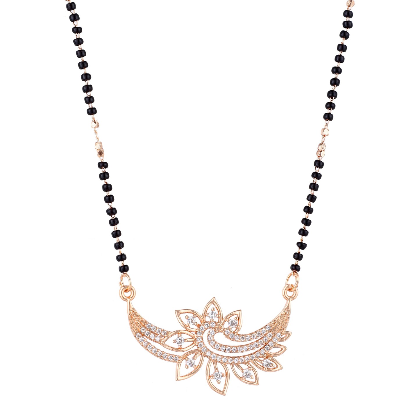 Rose Gold Plated Mangalsutra with Motif & Black Beads for Women
