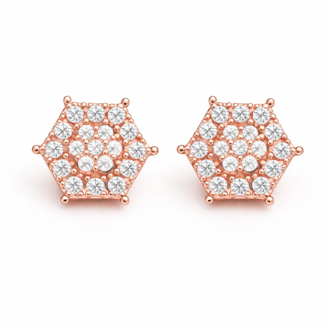 Rose Gold Hexagon Stud Earrings For Women And Girls