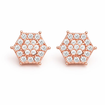 Rose Gold Hexagon Stud Earrings For Women And Girls