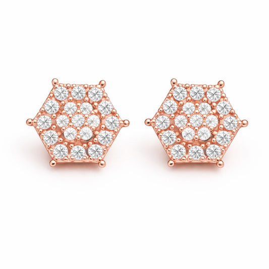 Rose Gold Hexagon Stud Earrings For Women And Girls