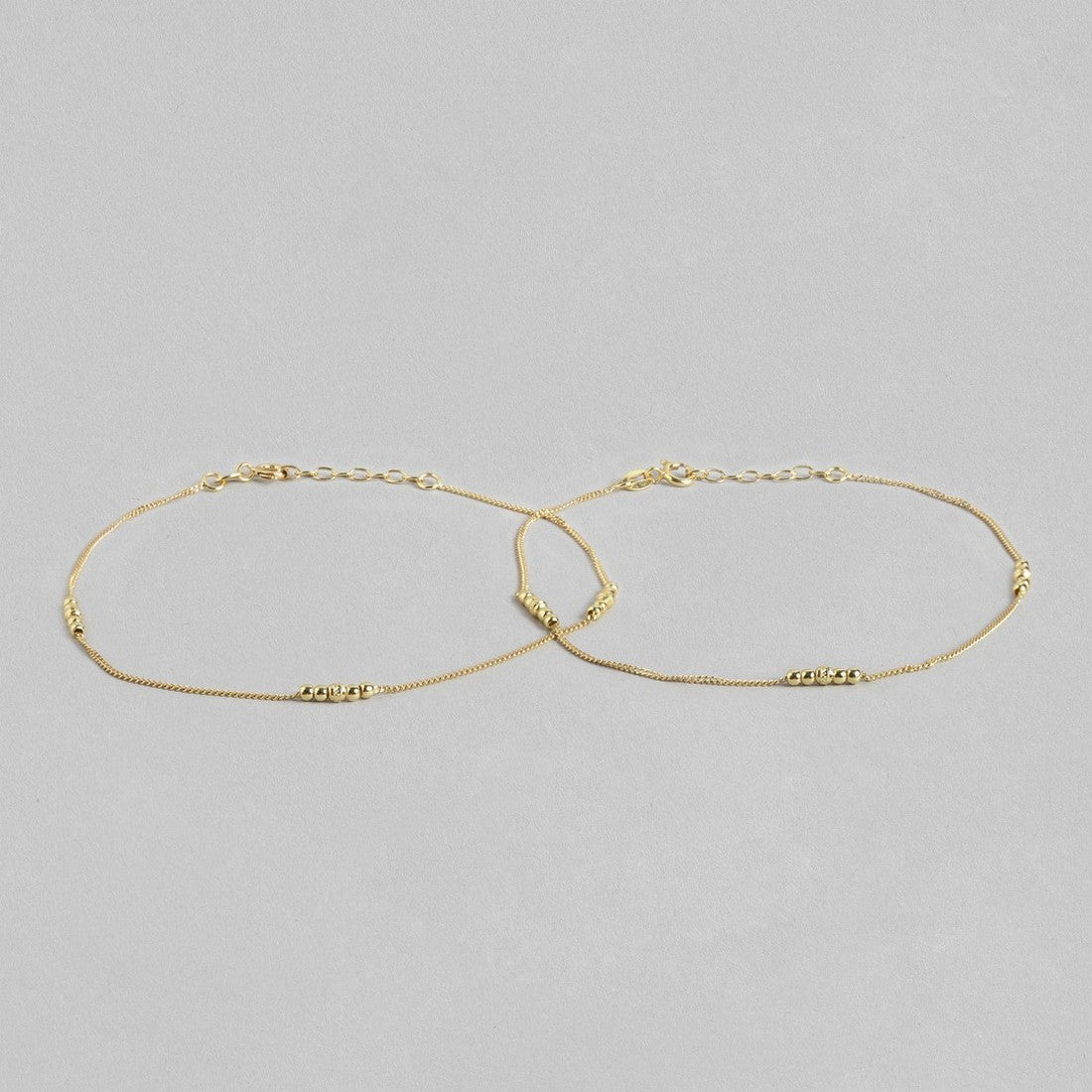 Beaded Gold-Plated 925 Sterling Silver Chained Anklet