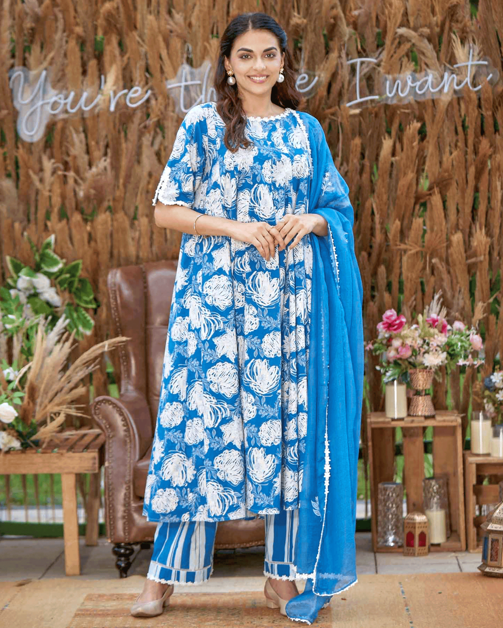 Anvika Blue Printed Cotton Suit Set