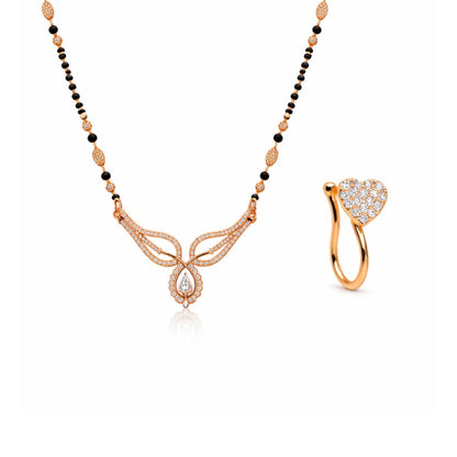 Rose Gold Mangalsutra & Heart Nose Pin