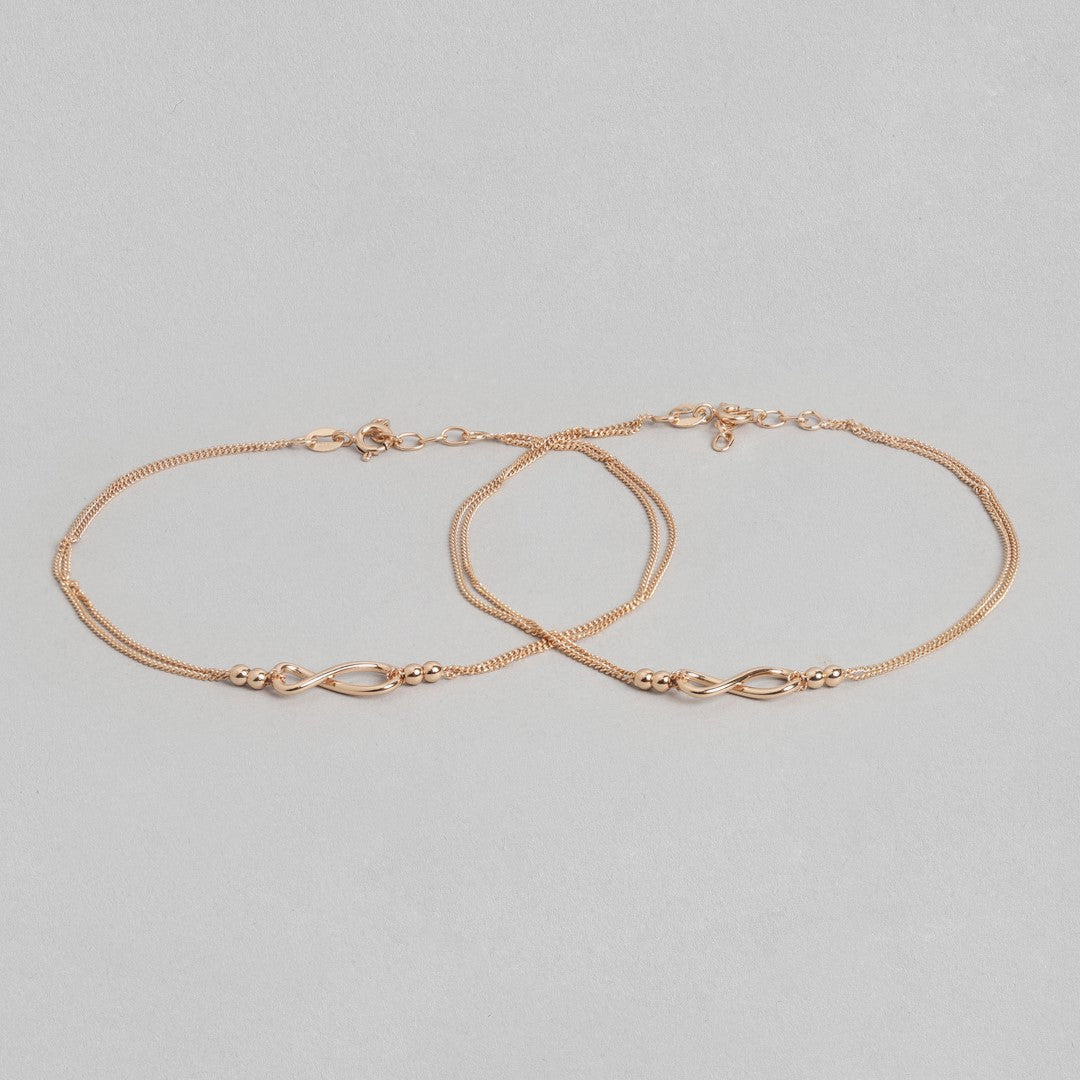 Rose Gold Eternity Duet 925 Sterling Silver Infinity Chain Anklet