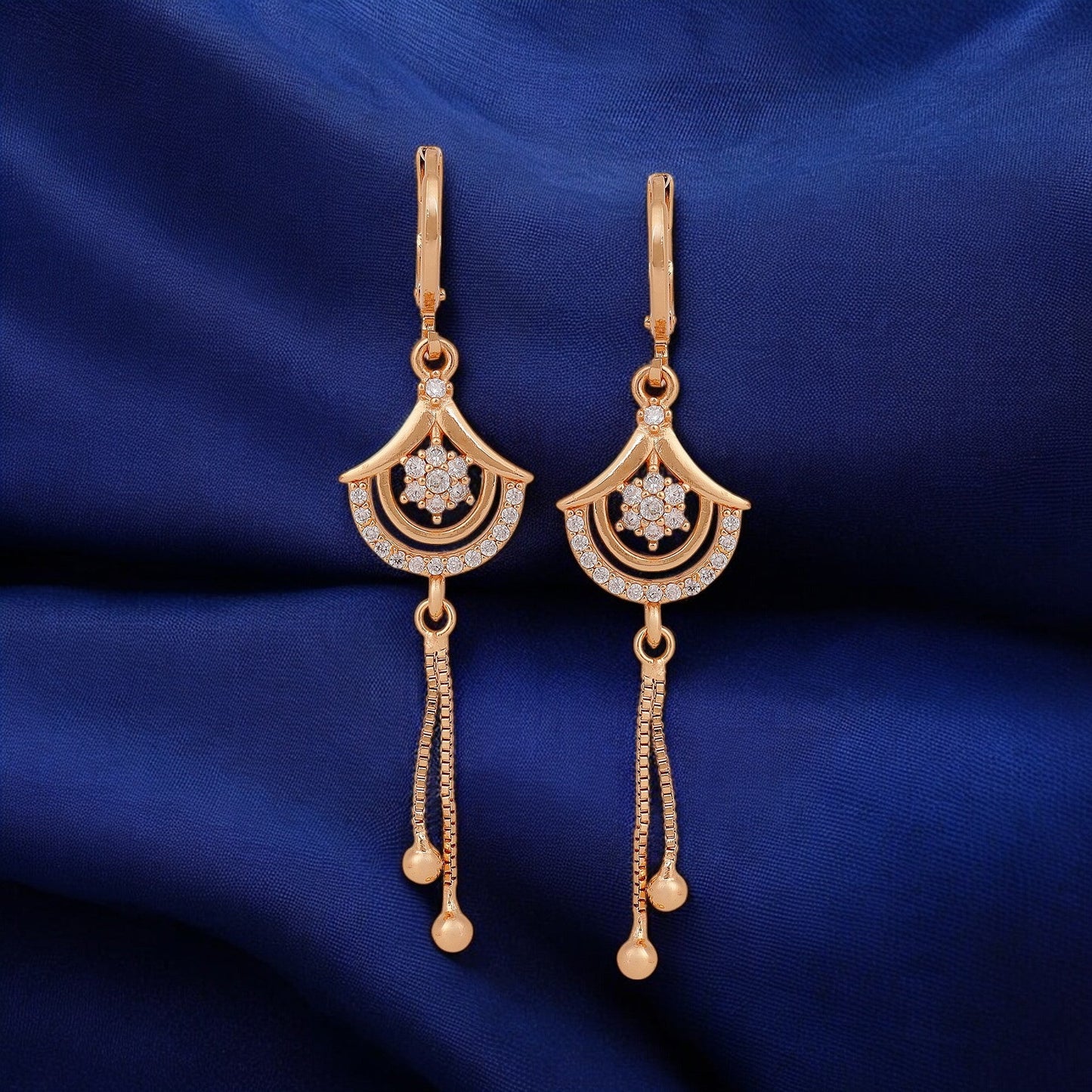 Rose Gold Long Earrings, American Diamond Studded Lightweight Drop Earrings for Women and Girls (rose)