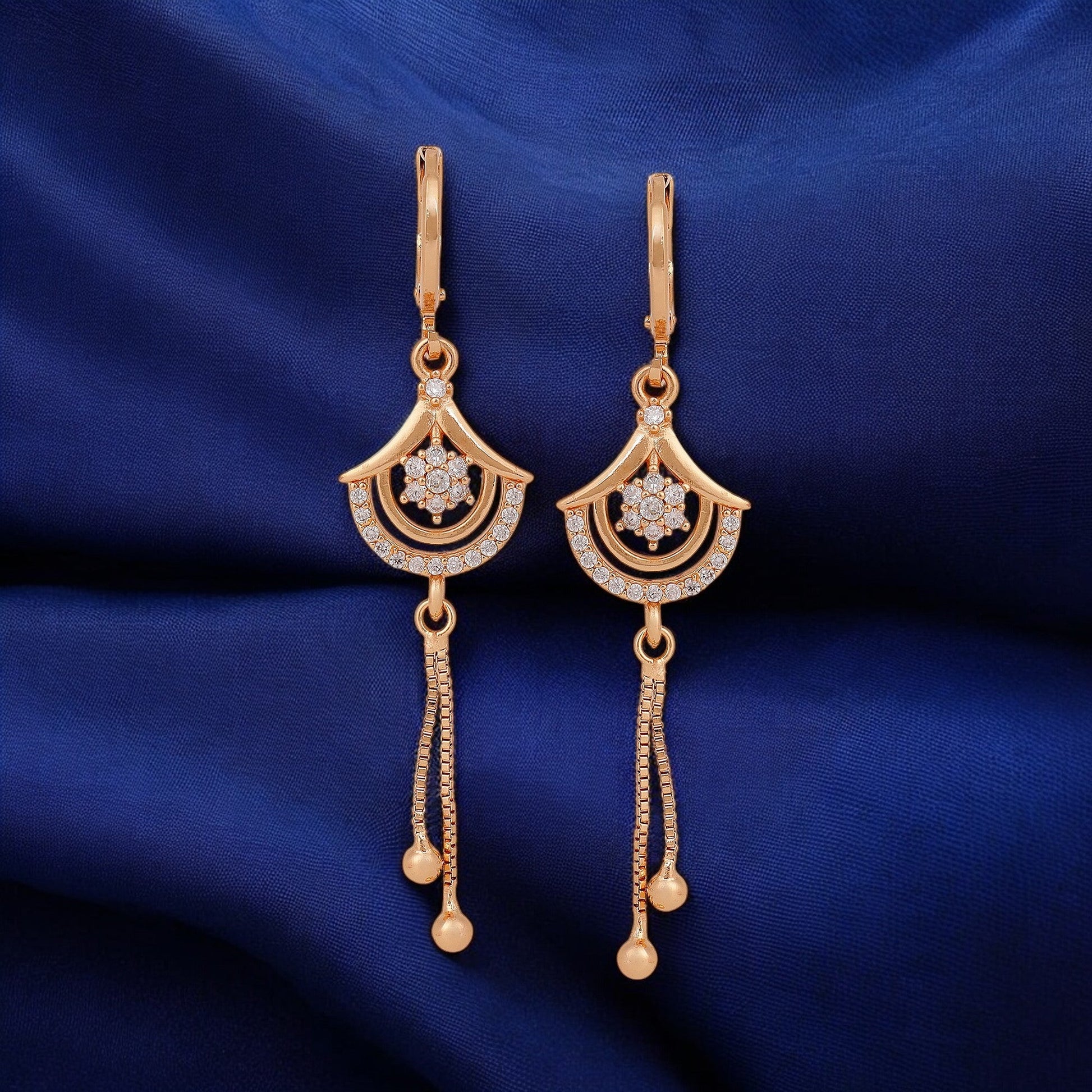 Rose Gold Long Earrings, American Diamond Studded Lightweight Drop Earrings for Women and Girls (rose)