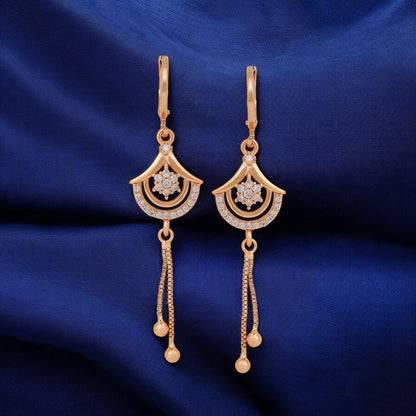 Rose Gold Long Earrings, American Diamond Studded Lightweight Drop Earrings for Women and Girls (rose)