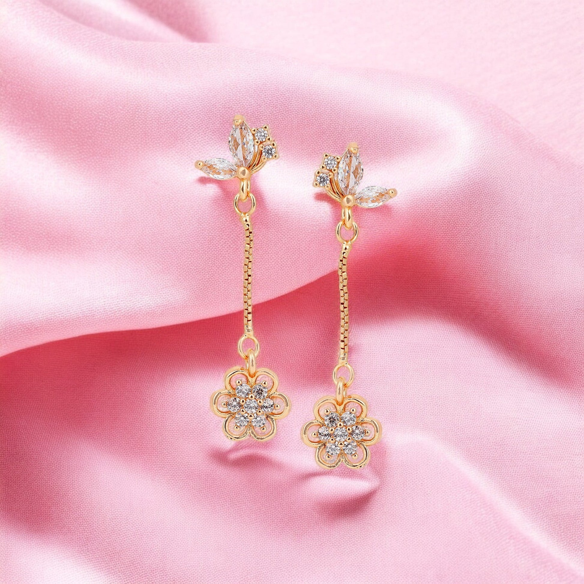 Elegant Rose Gold Floral DropEarrings  For Girls And Women