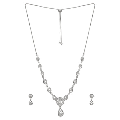 Stylish Silver Plated American Diamond Chain Pendent Necklace & Earrings Set for Women & Girls, Luxury AD Pendant Gift Set for Women, Girls