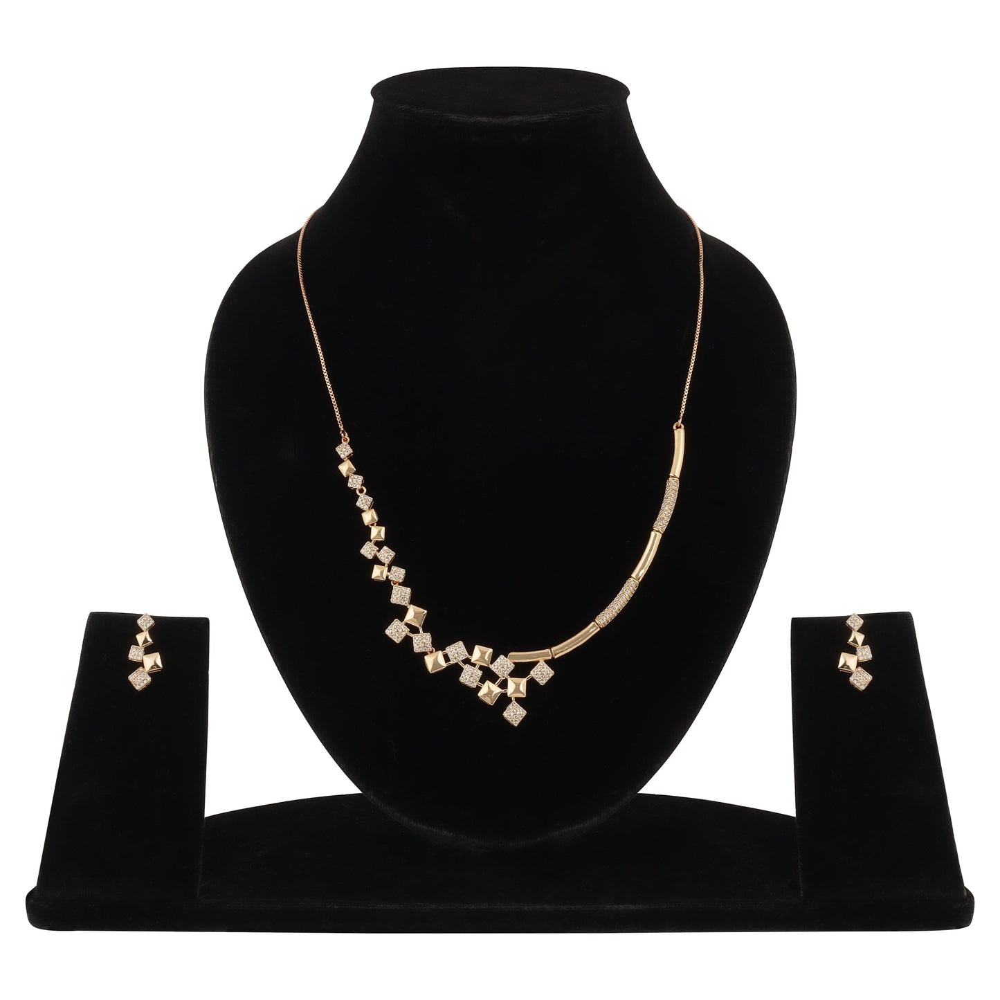 Rose Gold Plated Cubic Necklace Set with Earrings | American Diamond for Women & Girl | Gift For her