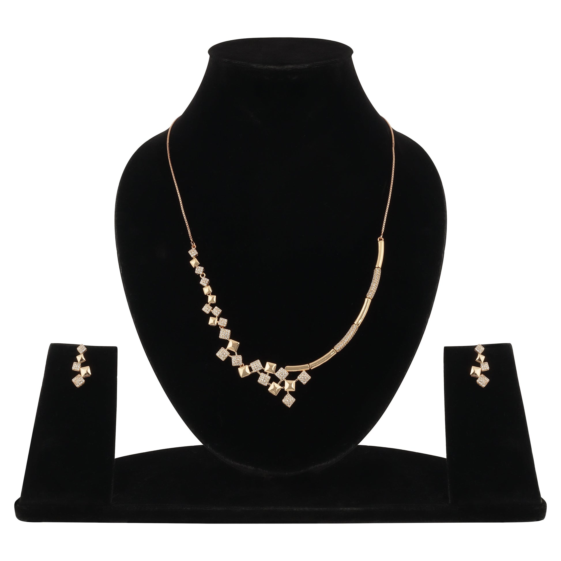 Rose Gold Plated Cubic Necklace Set with Earrings | American Diamond for Women & Girl | Gift For her