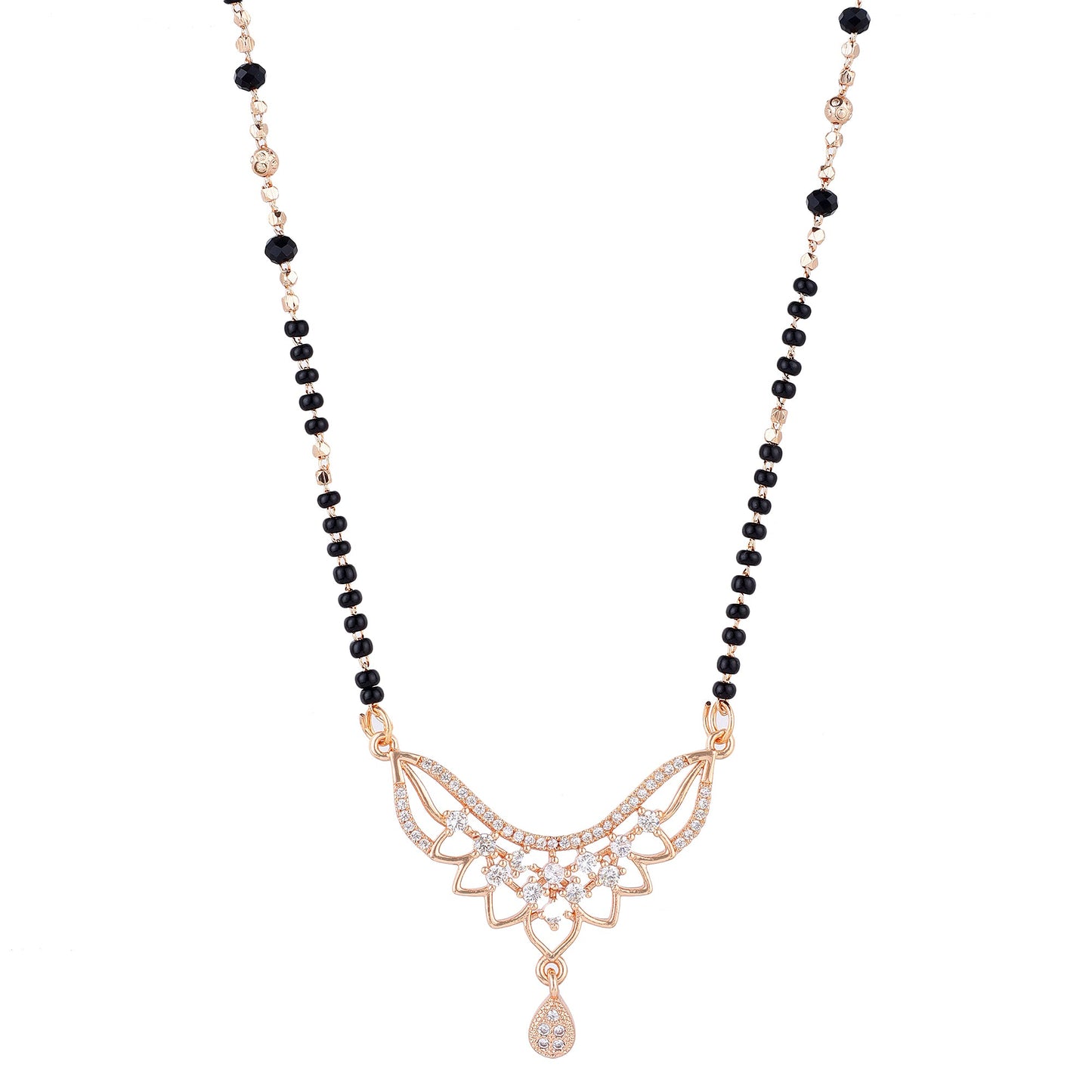 Rose Gold PlatedMangalsutra with Black Beads