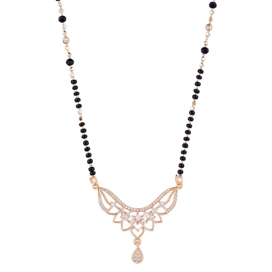 Rose Gold PlatedMangalsutra with Black Beads