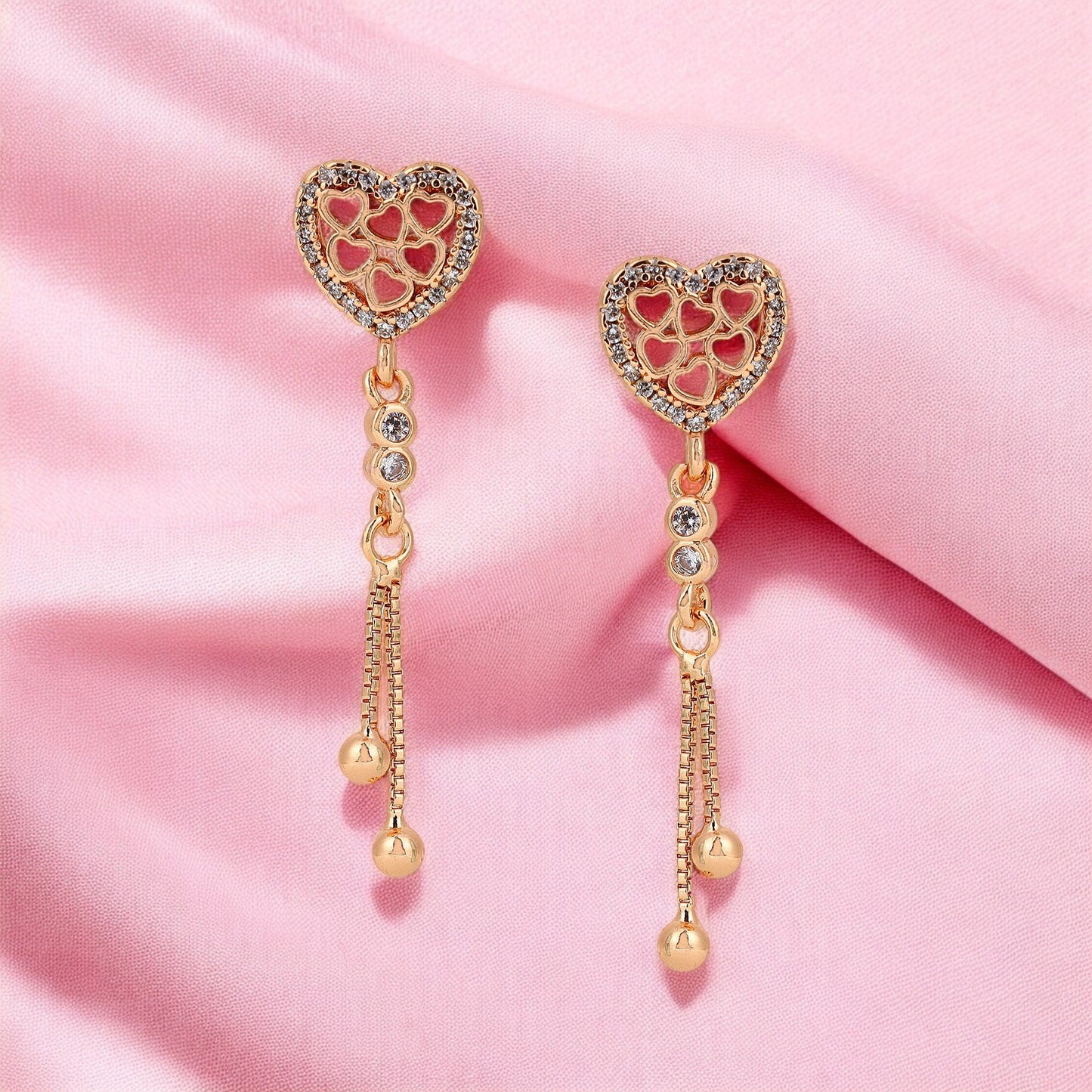 Rose Gold Plated Heart Design Dangling Earrings For Women And Girls