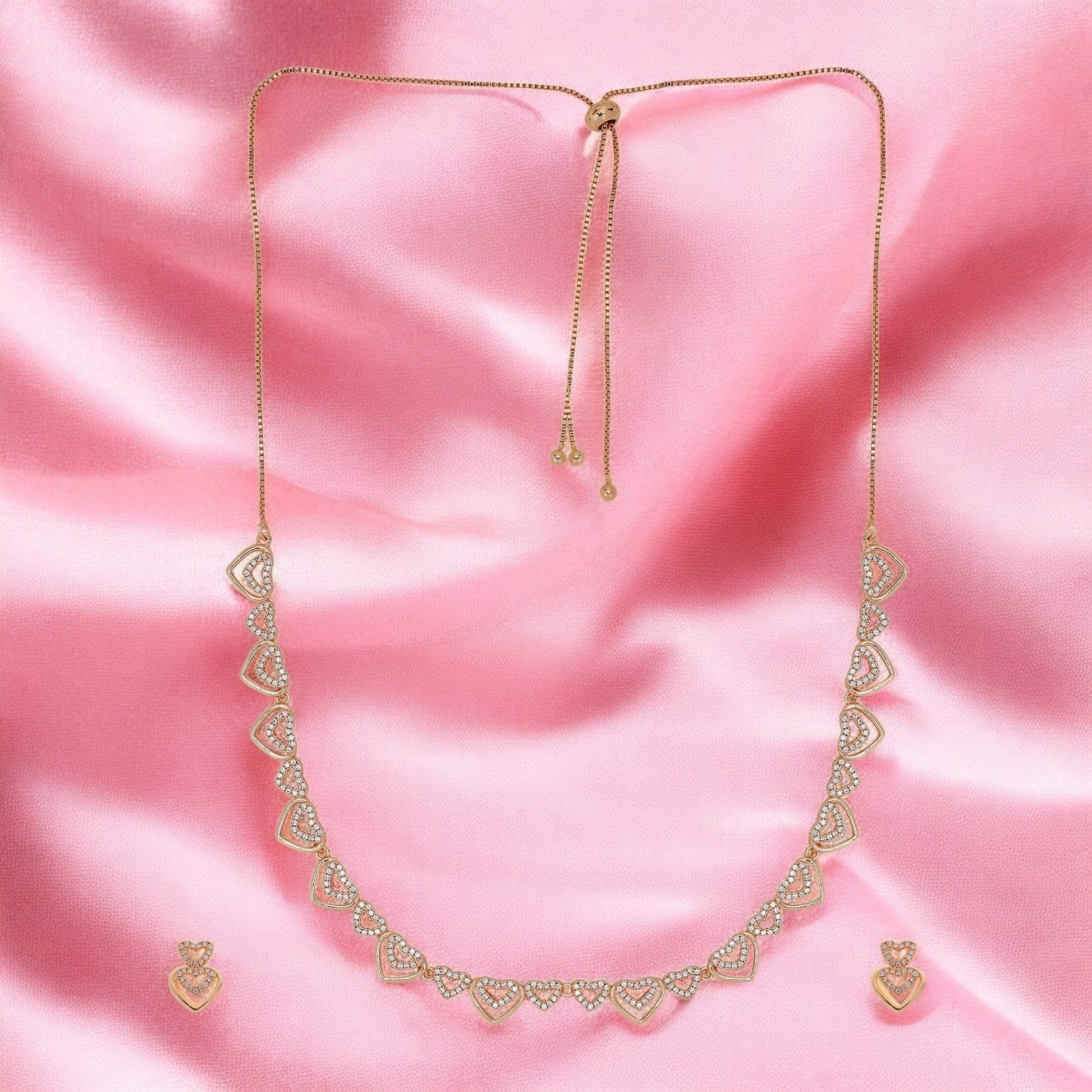 Rose Gold Plated AD Stone Necklace And Pair Of Earrings for Women