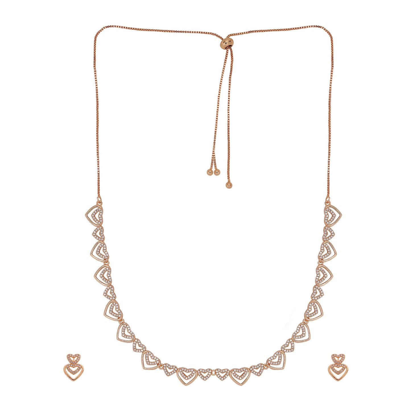 Rose Gold Plated AD Stone Necklace And Pair Of Earrings for Women