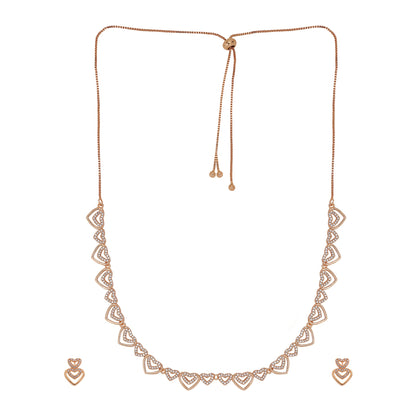 Rose Gold Plated AD Stone Necklace And Pair Of Earrings for Women