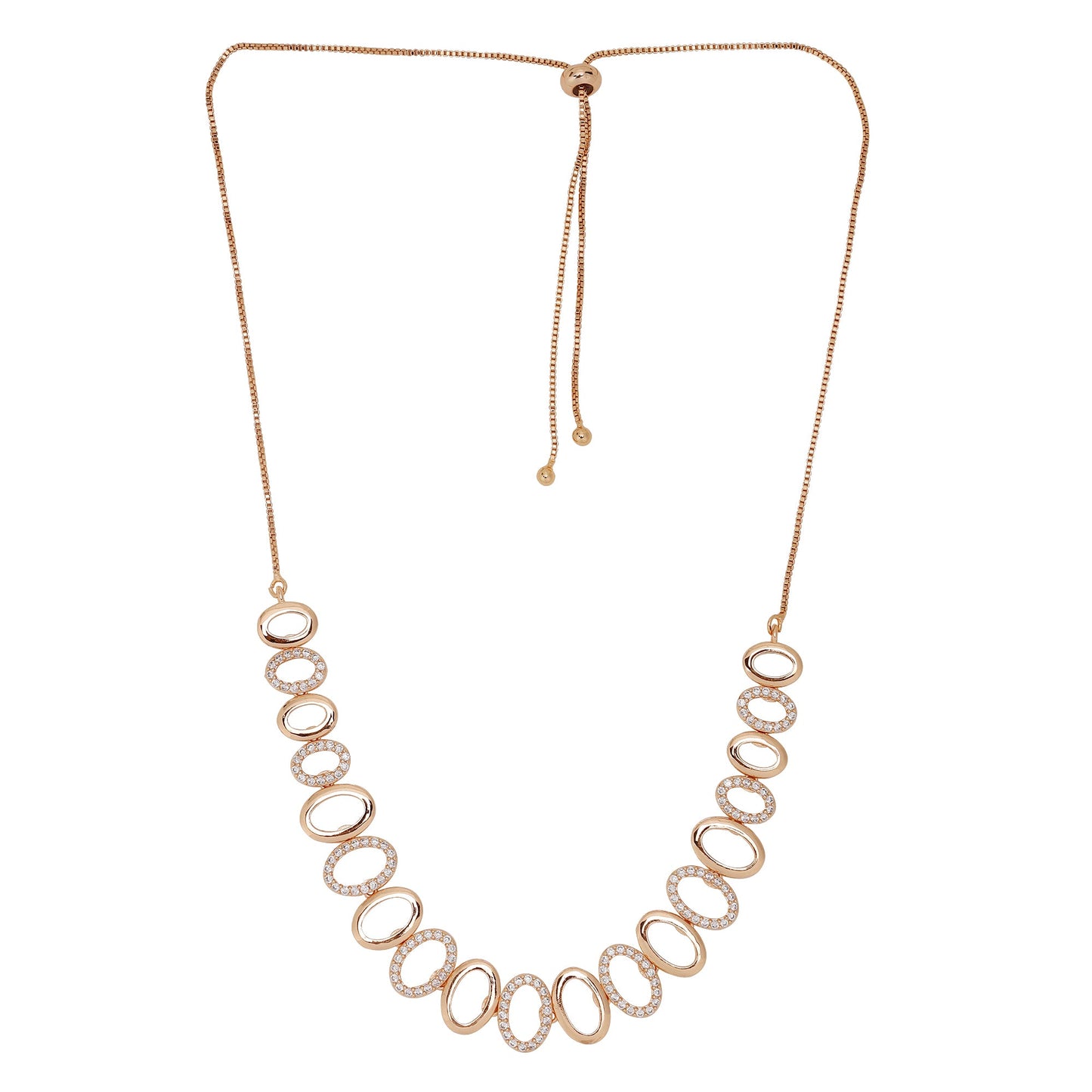 Rose Gold Sleek Oval Statement Necklace Set