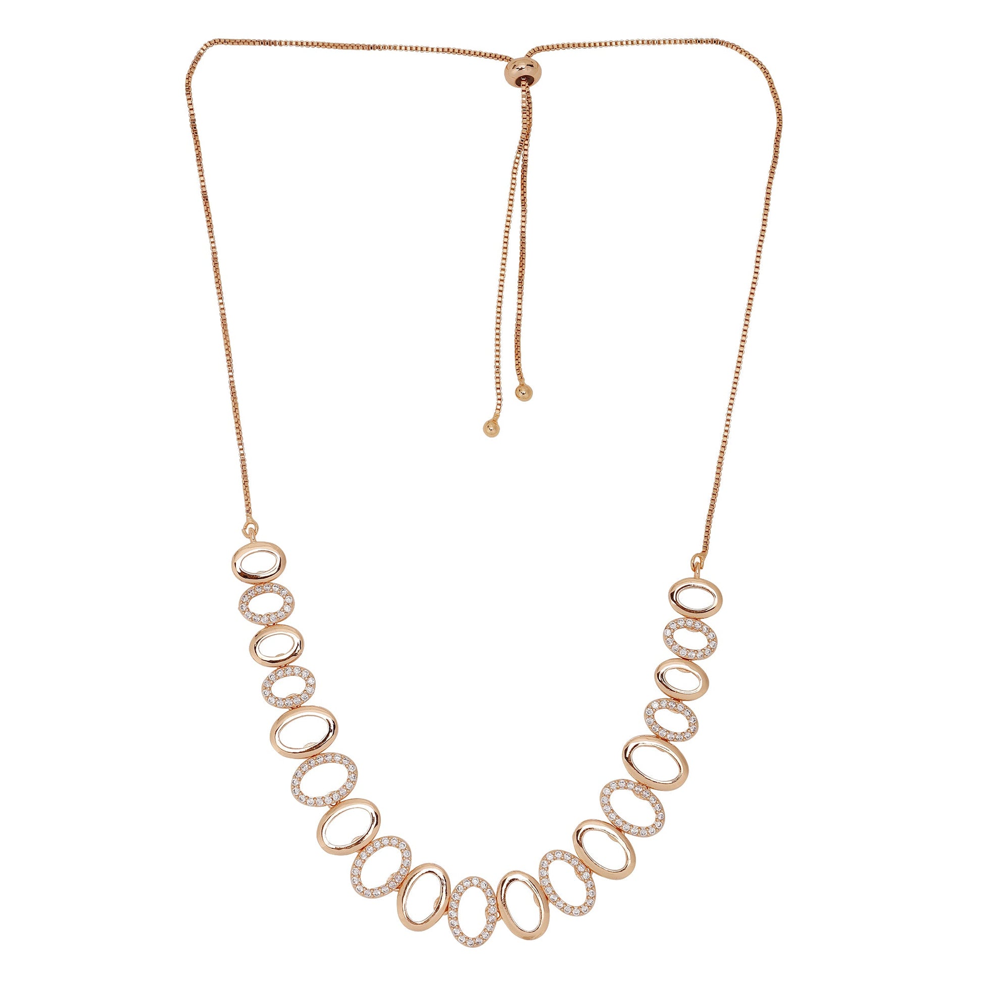 Rose Gold Sleek Oval Statement Necklace Set