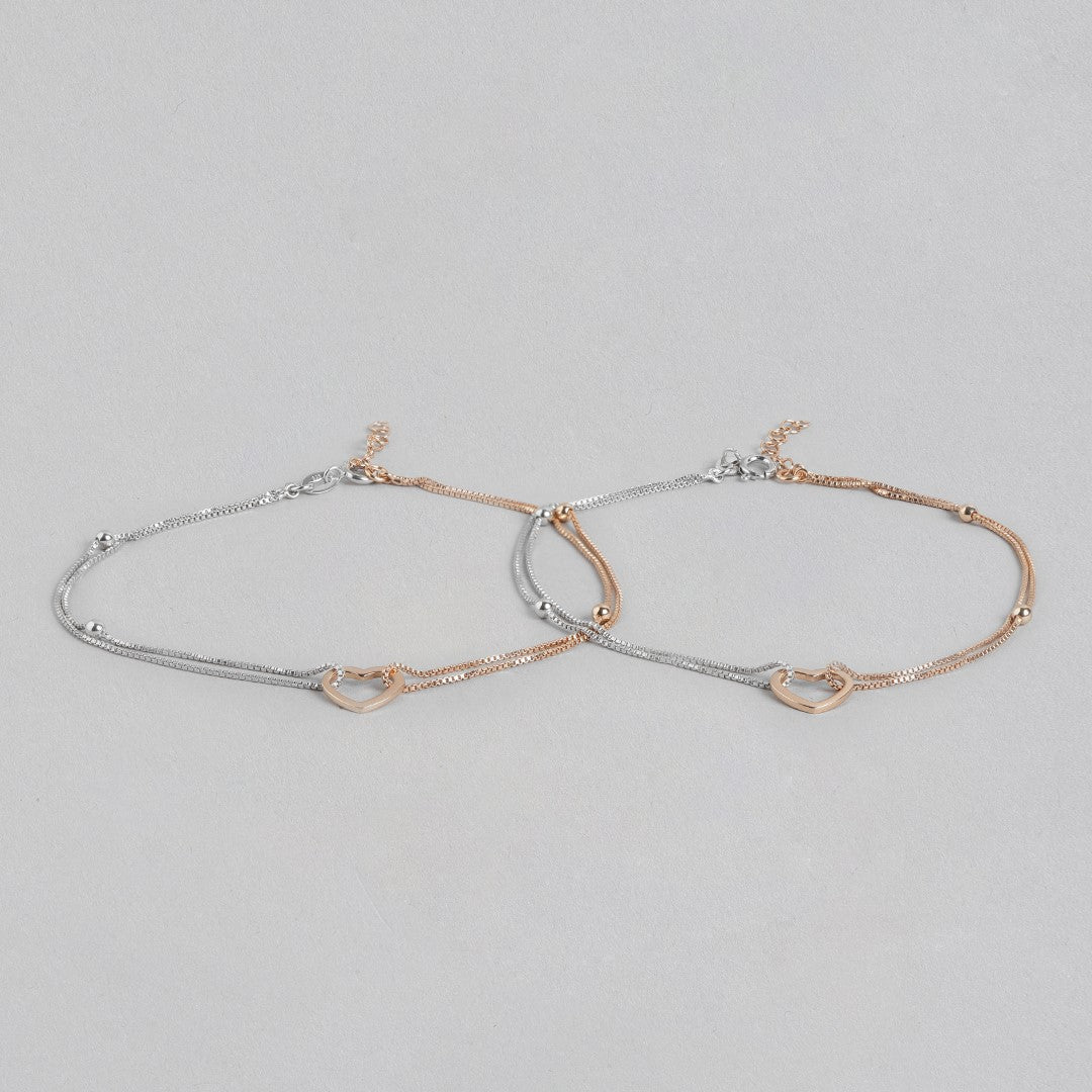 Dainty Hearts Dual-Tone 925 Sterling Silver Anklet