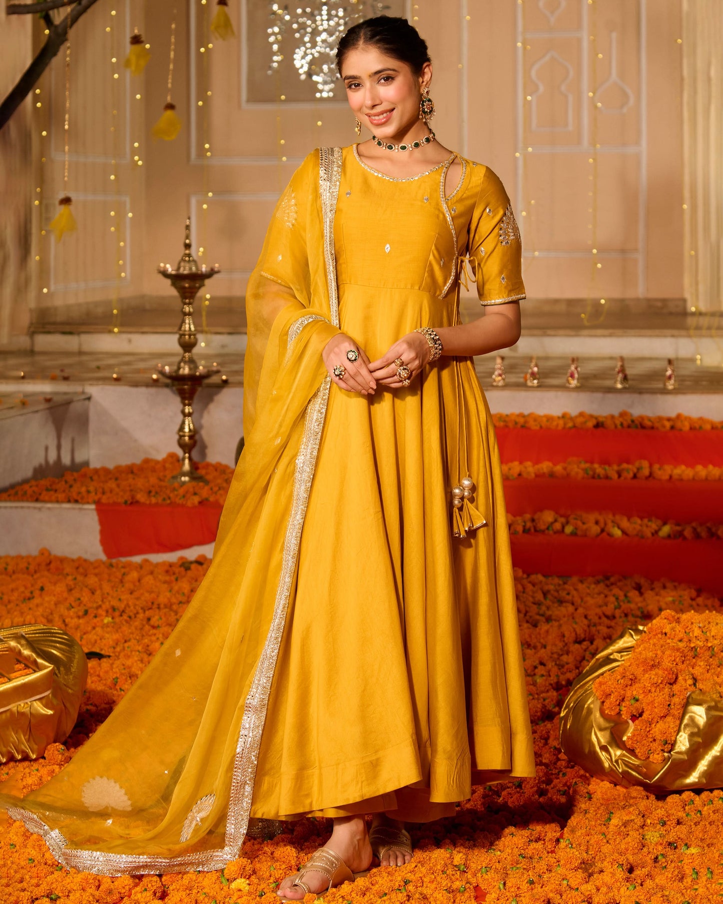 Noorani Yellow Solid Chanderi Suit Set